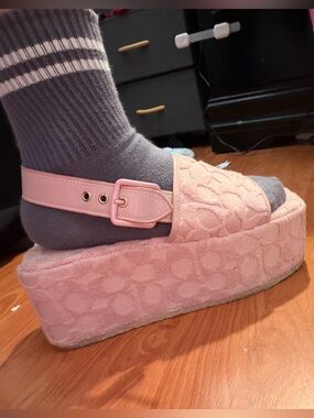 COACH Noelle Flatform Sandal in signature pink terry cloth